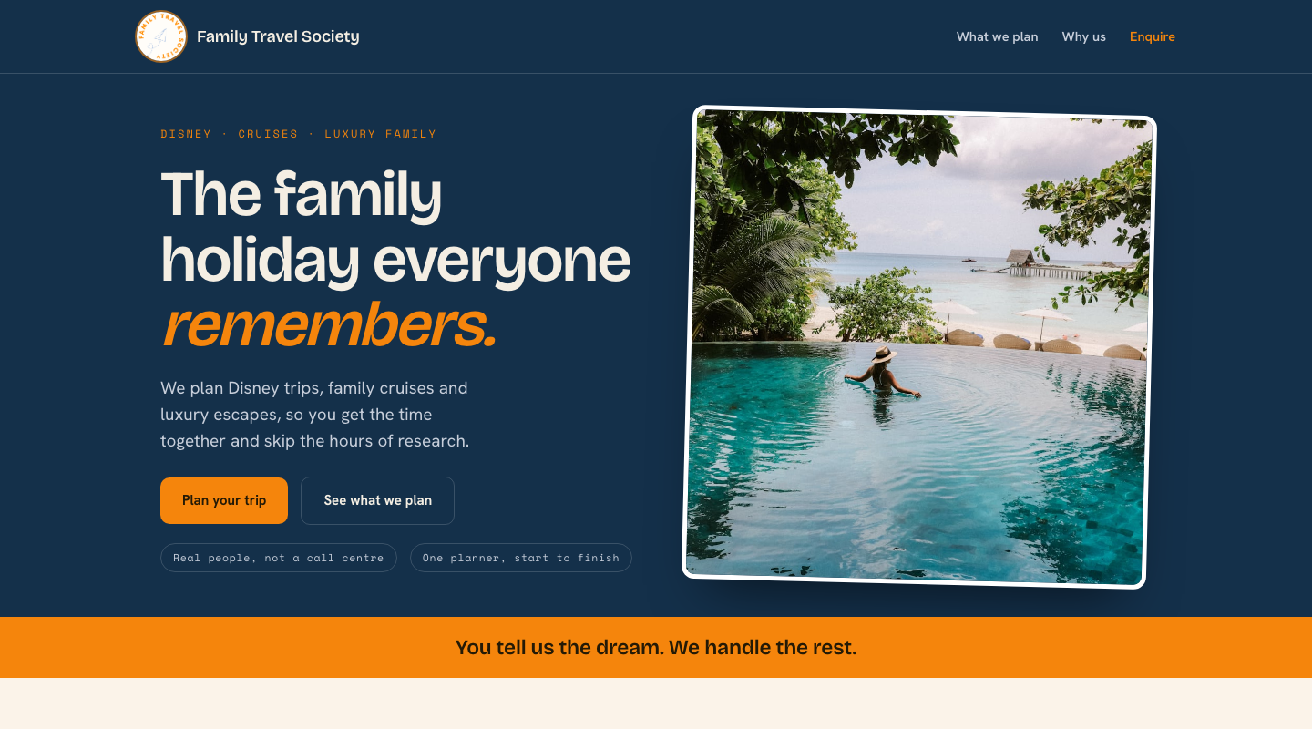 The Family Travel Society website, built by the studio